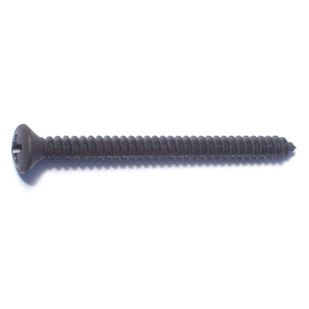 Sheet Metal Screw, #8 X 2 In, Black Steel Oval Head Phillips Drive, 12 PK